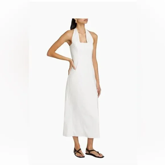 NWT Reformation Bessi Cotton Halter Midi Dress Horizon White